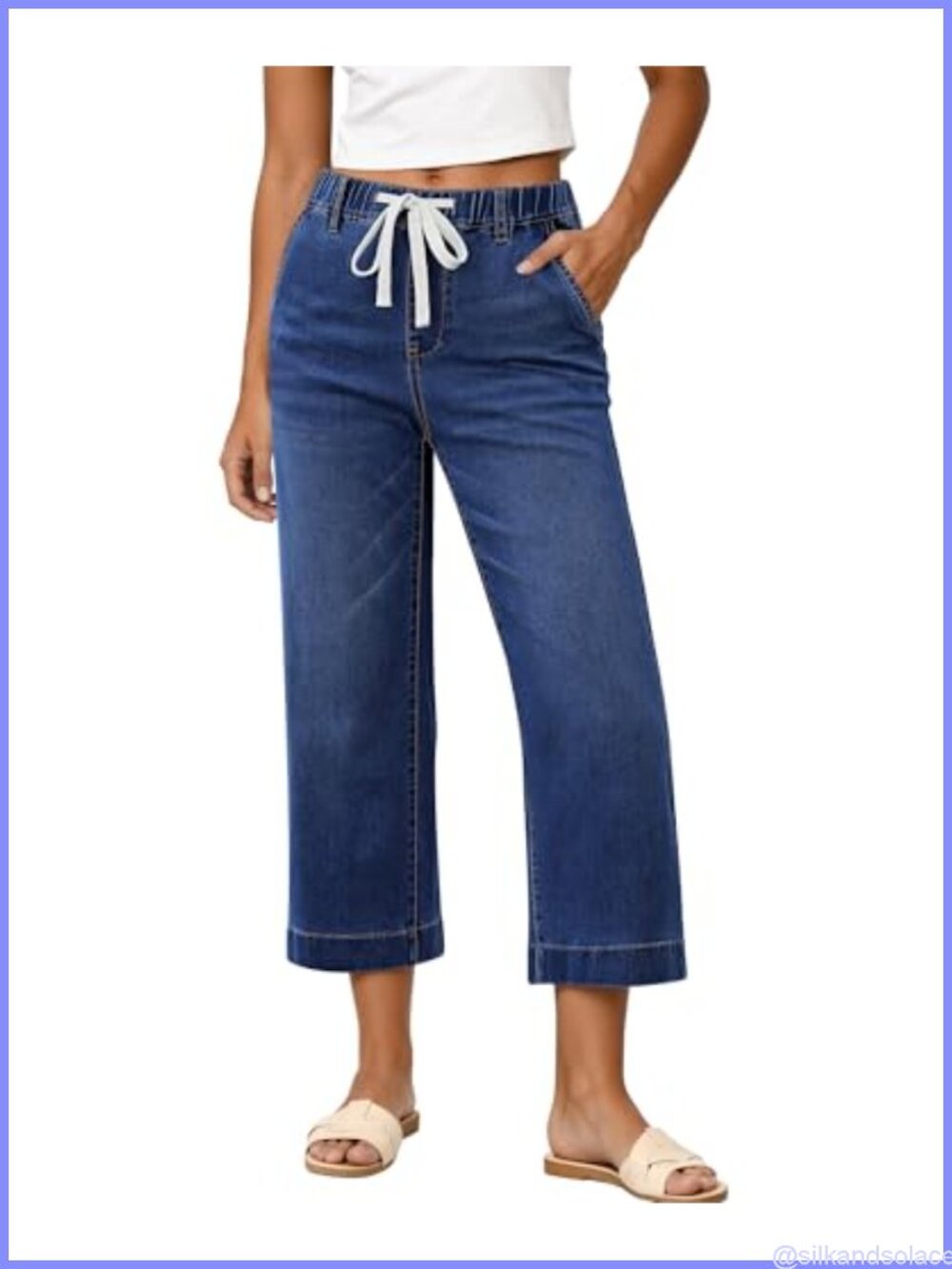 Wide Leg High Waisted Capri Jeans for Women Pull On Stretch Cotton Blend Summer